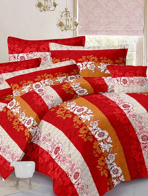 valtellina floral red cotton double bed sheet with 2 pillow cover - tc-250 - 10630355 - Very Small Image - 1