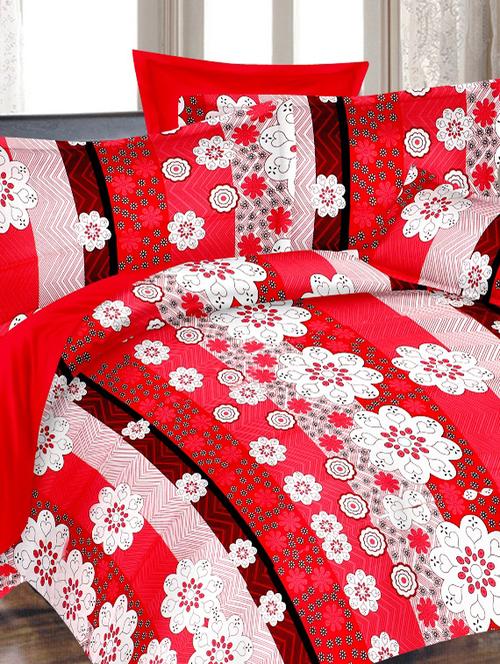 valtellina floral red cotton double bed sheet with 2 pillow cover - tc-250 - 10630370 - Very Small Image - 1