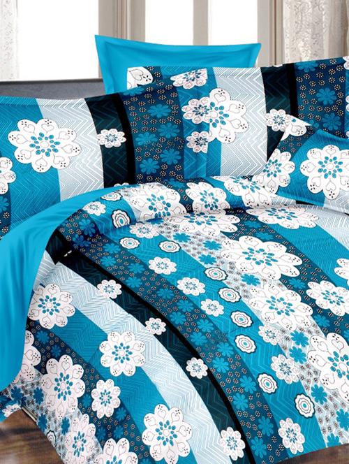 valtellina floral blue cotton double bed sheet with 2 pillow cover - tc-250 - 10630372 - Very Small Image - 1