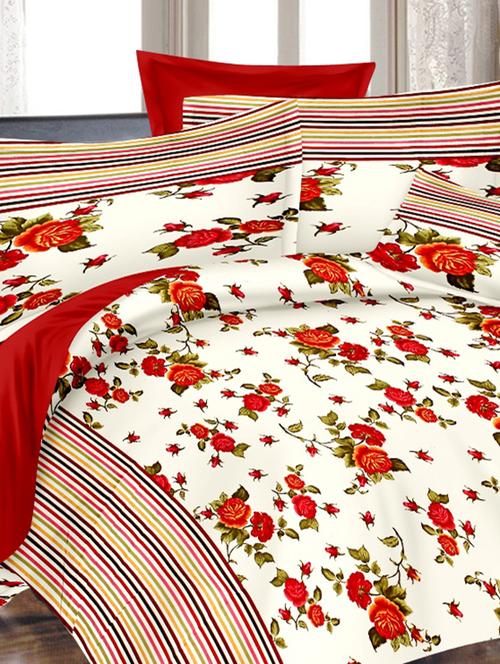 valtellina floral white cotton double bed sheet with 2 pillow cover - tc-250 - 10630373 - Very Small Image - 1