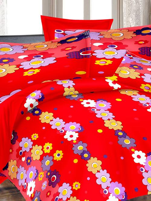 valtellina floral red cotton double bed sheet with 2 pillow cover - tc-250 - 10630381 - Very Small Image - 1