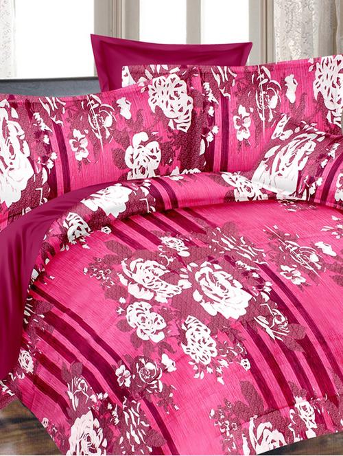 valtellina floral pink cotton double bed sheet with 2 pillow cover - tc-250 - 10630386 - Very Small Image - 1