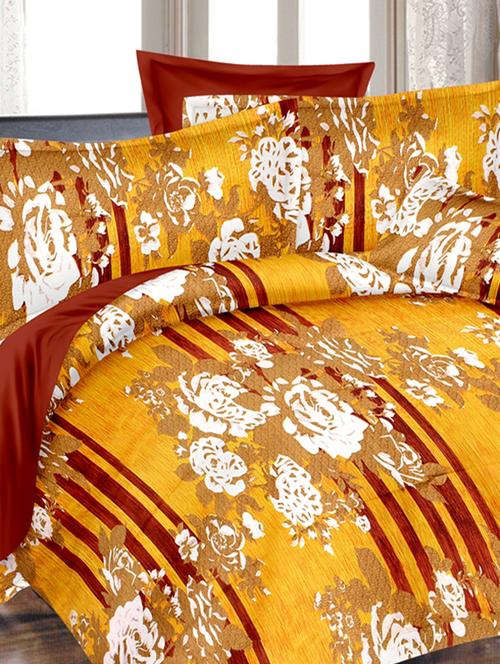 valtellina floral yellow cotton double bed sheet with 2 pillow cover - tc-250 - 10630387 - Very Small Image - 1