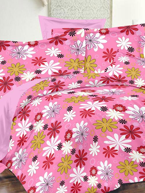 valtellina floral pink cotton double bed sheet with 2 pillow cover - tc-250 - 10630393 - Very Small Image - 1