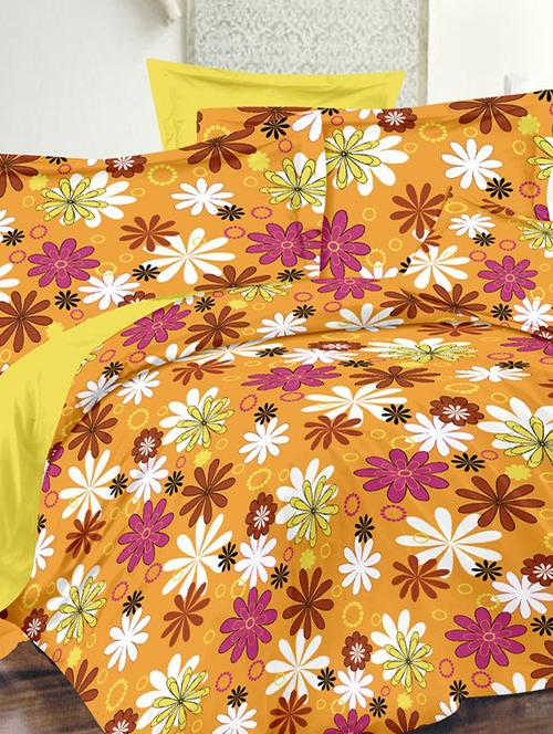 valtellina floral yellow cotton double bed sheet with 2 pillow cover - tc-250 - 10630394 - Very Small Image - 1