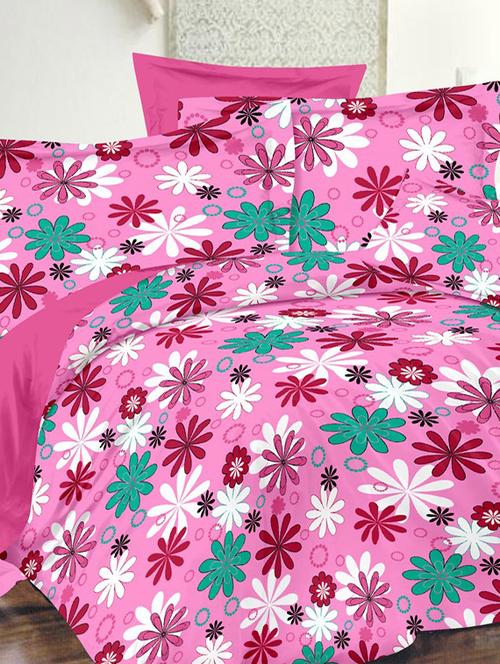 valtellina floral pink cotton double bed sheet with 2 pillow cover - tc-250 - 10630396 - Very Small Image - 1