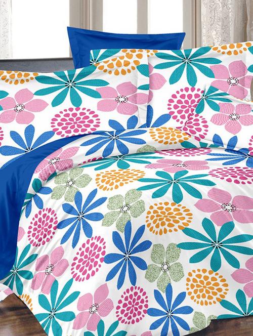 valtellina floral white cotton double bed sheet with 2 pillow cover - tc-250 - 10630400 - Very Small Image - 1