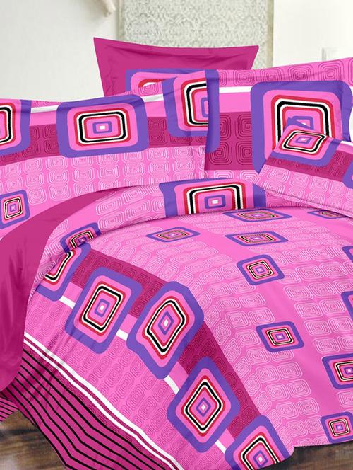 valtellina geometric pink cotton double bed sheet with 2 pillow cover - tc-250 - 10630402 - Very Small Image - 1