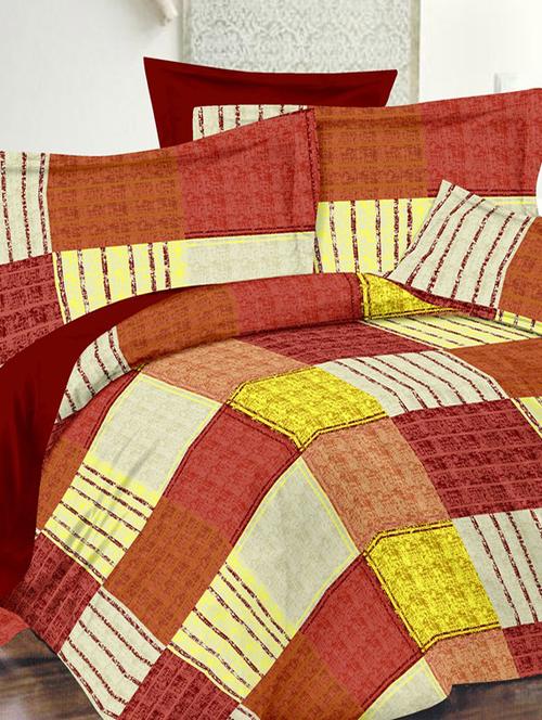 valtellina geometric brown cotton double bed sheet with 2 pillow cover - tc-250 - 10630405 - Very Small Image - 1