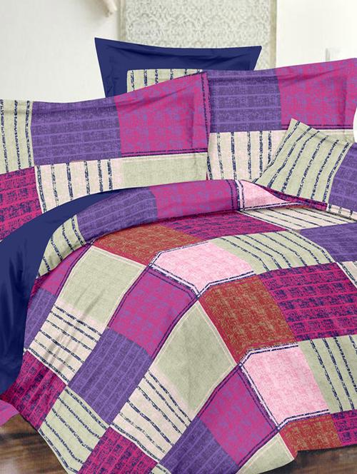 valtellina geometric pink cotton double bed sheet with 2 pillow cover - tc-250 - 10630407 - Very Small Image - 1