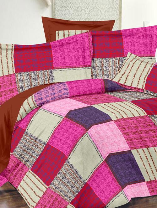 valtellina geometric pink cotton double bed sheet with 2 pillow cover - tc-250 - 10630408 - Very Small Image - 1