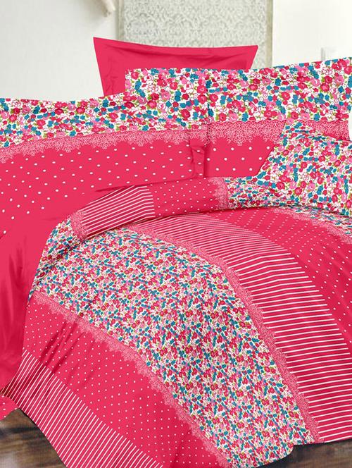 valtellina floral pink cotton double bed sheet with 2 pillow cover - tc-250 - 10630409 - Very Small Image - 1