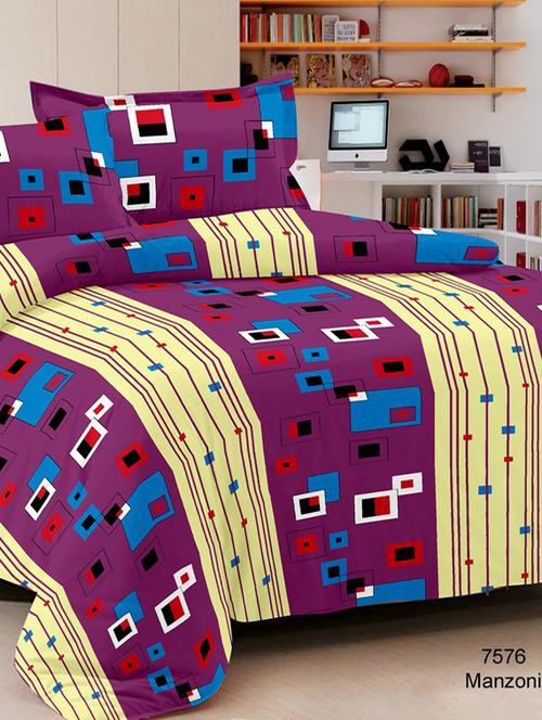 valtellina geometric purple cotton double bed sheet with 2 pillow cover - tc-250 - 10630415 - Very Small Image - 1