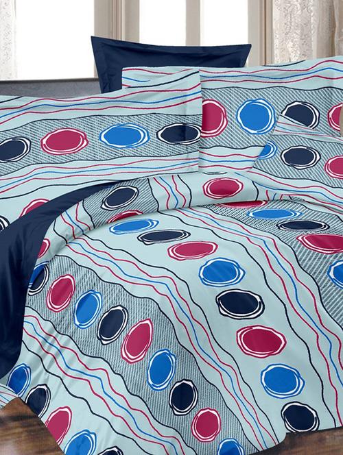 valtellina polka blue cotton double bed sheet with 2 pillow cover - tc-250 - 10630417 - Very Small Image - 1