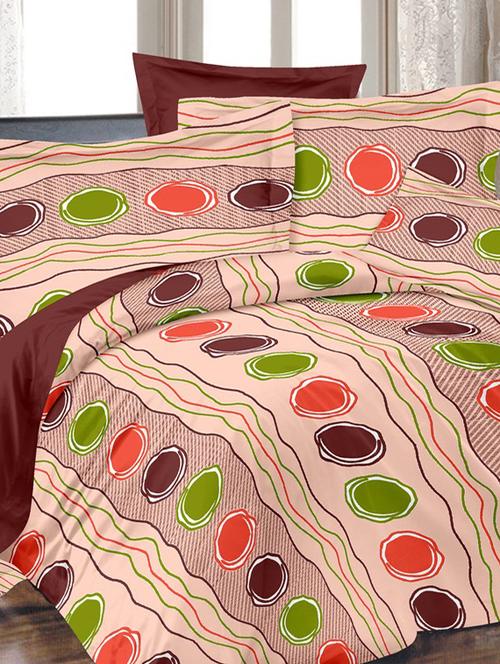 valtellina polka brown cotton double bed sheet with 2 pillow cover - tc-250 - 10630418 - Very Small Image - 1