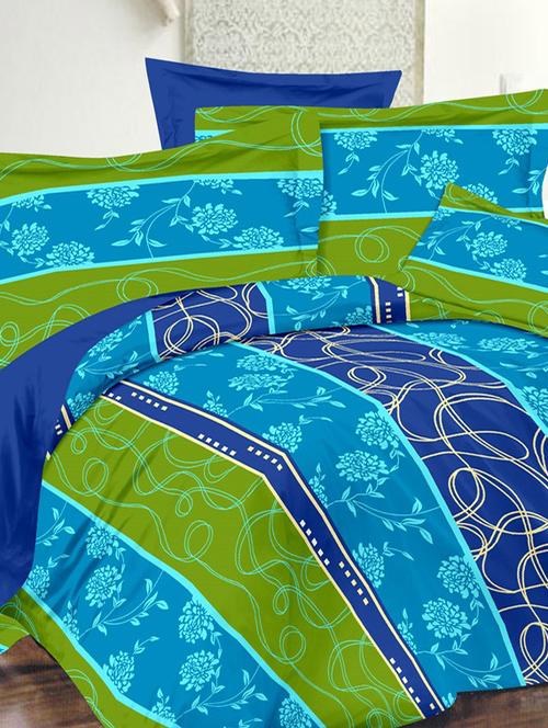 valtellina floral blue cotton double bed sheet with 2 pillow cover - tc-250 - 10630422 - Very Small Image - 1