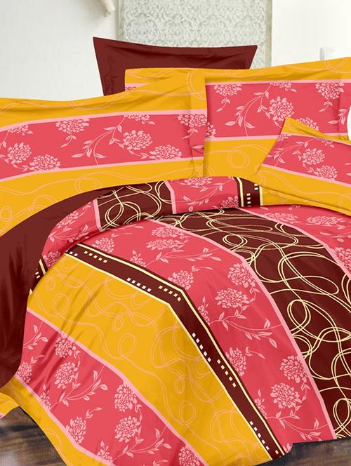 valtellina floral pink cotton double bed sheet with 2 pillow cover - tc-250 - 10630423 - Very Small Image - 1