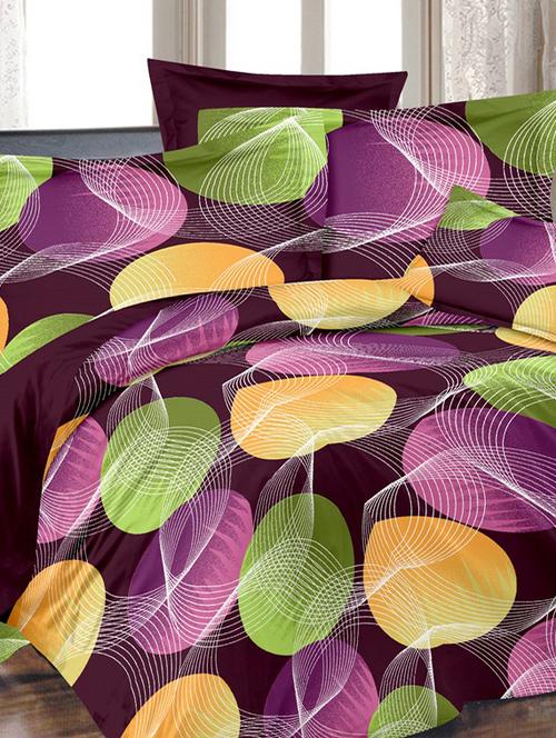 valtellina geometric purple cotton double bed sheet with 2 pillow cover - tc-250 - 10630425 - Very Small Image - 1