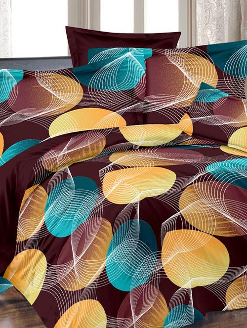 valtellina geometric brown cotton double bed sheet with 2 pillow cover - tc-250 - 10630427 - Very Small Image - 1