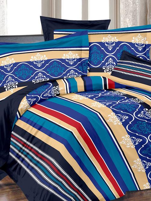 valtellina traditional blue cotton double bed sheet with 2 pillow cover - tc-250 - 10630429 - Very Small Image - 1