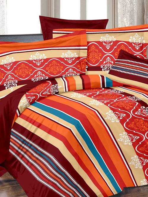valtellina traditional orange cotton double bed sheet with 2 pillow cover - tc-250 - 10630430 - Very Small Image - 1