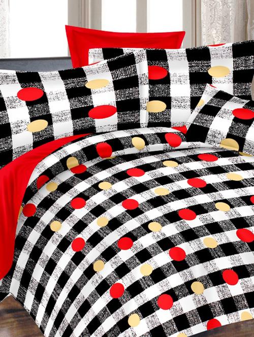 valtellina polka black cotton double bed sheet with 2 pillow cover - tc-250 - 10630441 - Very Small Image - 1