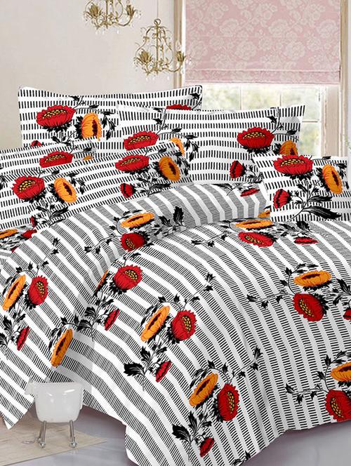 valtellina floral grey cotton double bed sheet with 2 pillow cover - tc-250 - 10630447 - Very Small Image - 1
