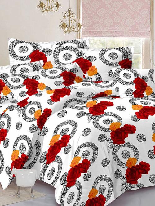 valtellina floral white cotton double bed sheet with 2 pillow cover - tc-250 - 10630448 - Very Small Image - 1
