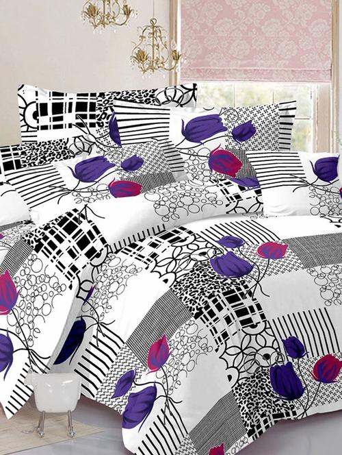 valtellina floral white cotton double bed sheet with 2 pillow cover - tc-250 - 10630457 - Very Small Image - 1