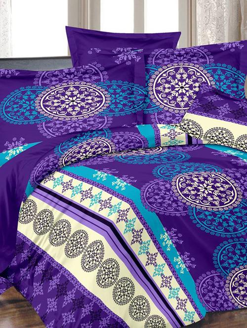 valtellina traditional purple cotton double bed sheet with 2 pillow cover - tc-250 - 10630461 - Very Small Image - 1