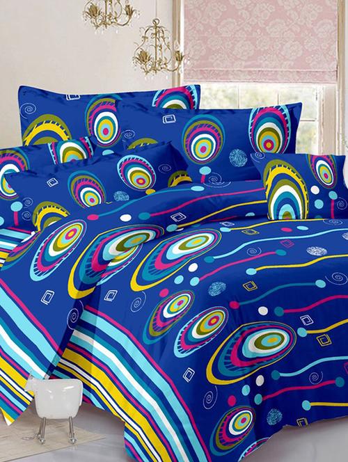 valtellina traditional blue cotton double bed sheet with 2 pillow cover - tc-250 - 10630465 - Very Small Image - 1