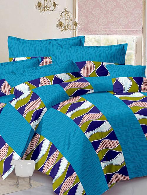 valtellina stripes blue cotton double bed sheet with 2 pillow cover - tc-250 - 10630466 - Very Small Image - 1