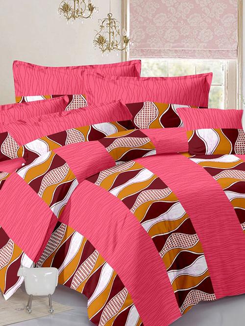 valtellina stripes pink cotton double bed sheet with 2 pillow cover - tc-250 - 10630468 - Very Small Image - 1