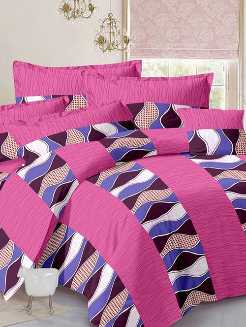 valtellina stripes pink cotton double bed sheet with 2 pillow cover - tc-250 - 10630469 - Very Small Image - 1