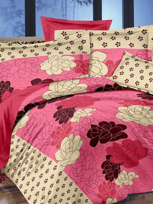 valtellina floral pink cotton double bed sheet with 2 pillow cover - tc-250 - 10630484 - Very Small Image - 1