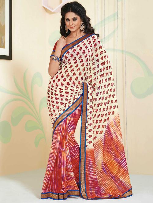 cream, multi fauxgeorgette saree - 10632211 - Very Small Image - 1