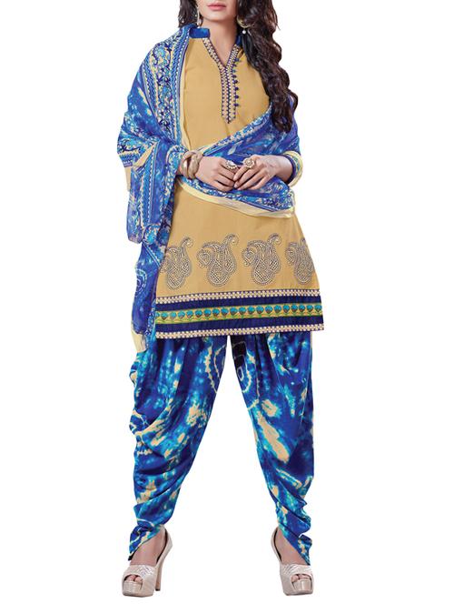 beige cotton unstitched suit - 10642708 - Very Small Image - 1