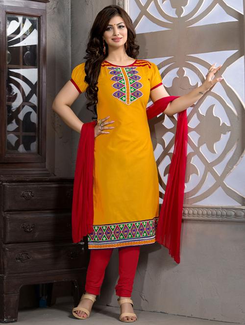 yellow cotton unstitched suit - 10642889 - Very Small Image - 1