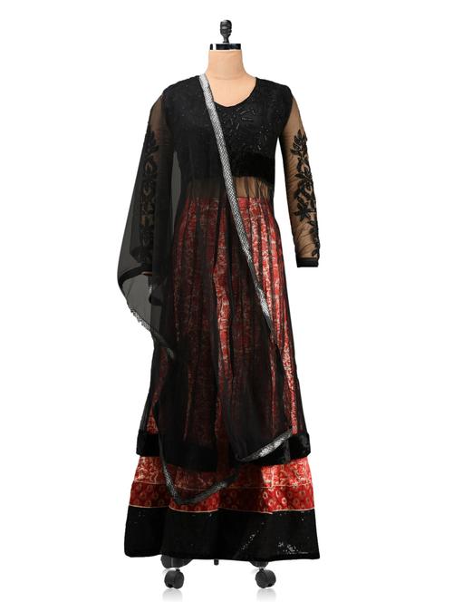 red embroidered lehenga set - 1064640 - Very Small Image - 1