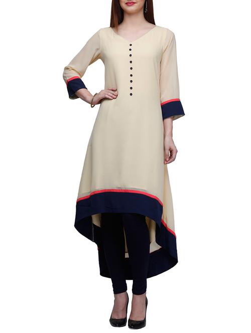 Beige georgette high-low kurta - 10648125 - Very Small Image - 1