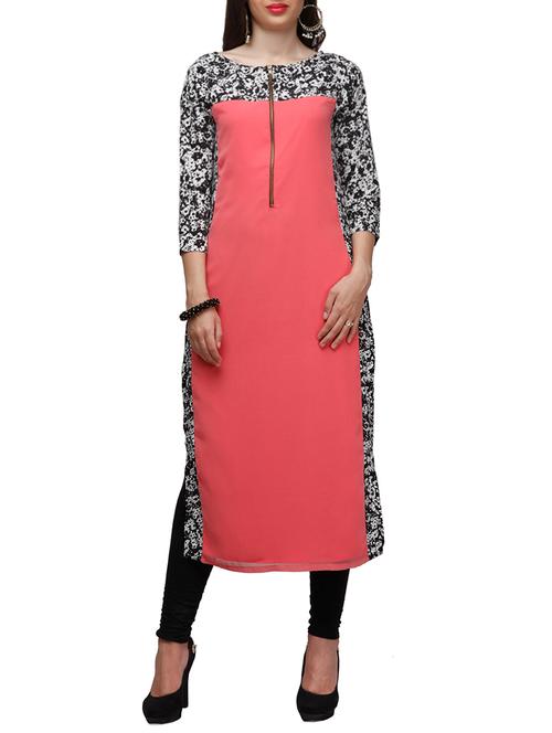 pink poly georgette long kurta - 10648128 - Very Small Image - 1