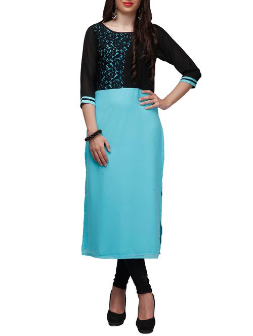 turquoise poly georgette long kurta - 10648144 - Very Small Image - 1