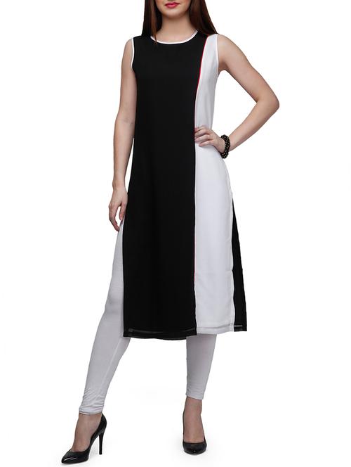 black & whhite poly georgette straight kurta - 10648154 - Very Small Image - 1