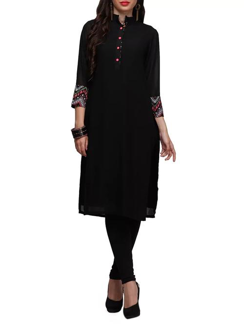 black crepe straight kurta - 10648155 - Very Small Image - 1