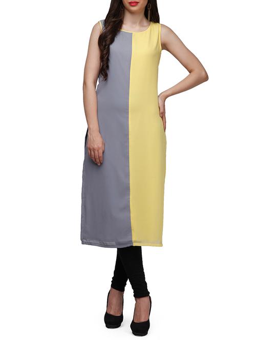 grey poly georgette straight kurta - 10648156 - Very Small Image - 1