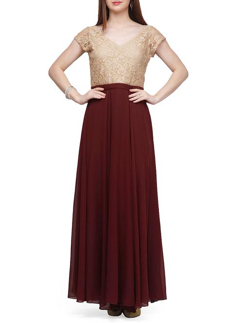 lace yoke maxi dress - 10648451 - Very Small Image - 1