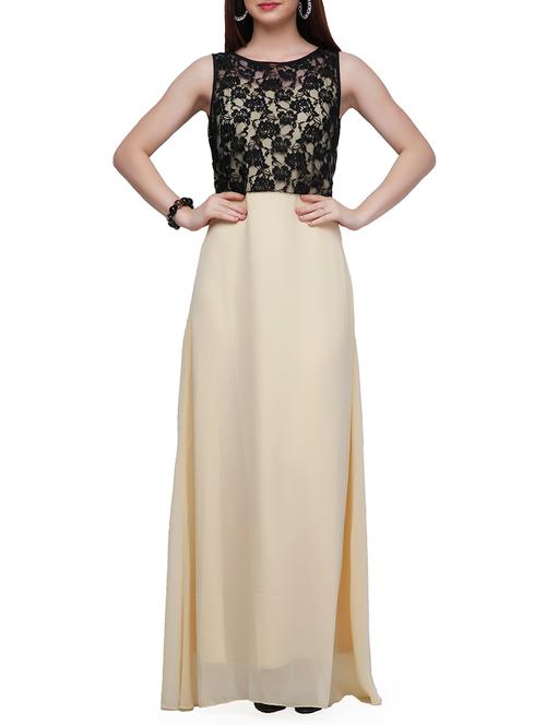 contrast lace panel maxi dress - 10648470 - Very Small Image - 1