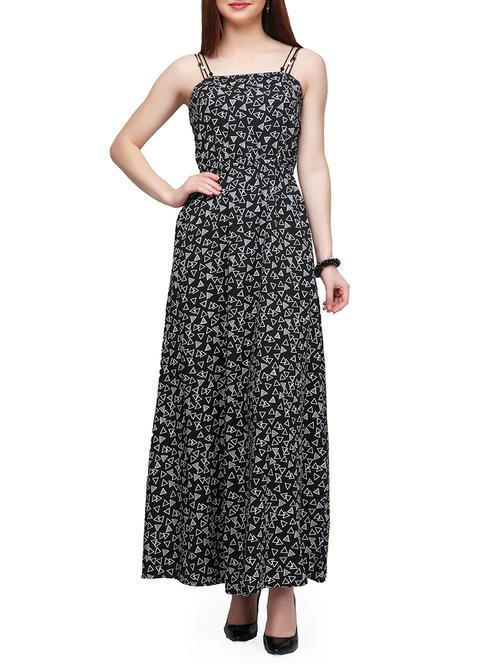 printed black poly crepe maxi dress - 10648480 - Very Small Image - 1
