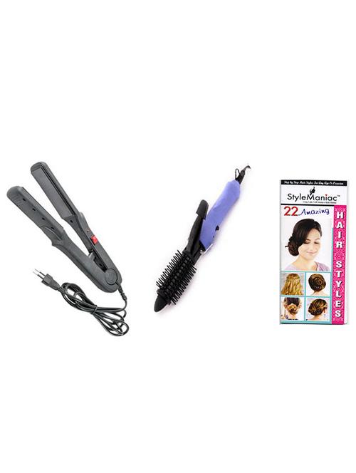 style maniac ceramic hair straightener & hair curling rod with brush - 10648903 - Very Small Image - 1