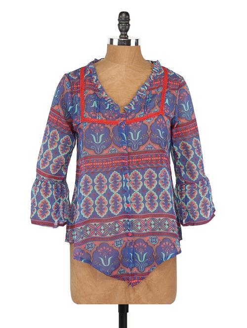 multiprint casual v-neck top - 1064953 - Very Small Image - 1